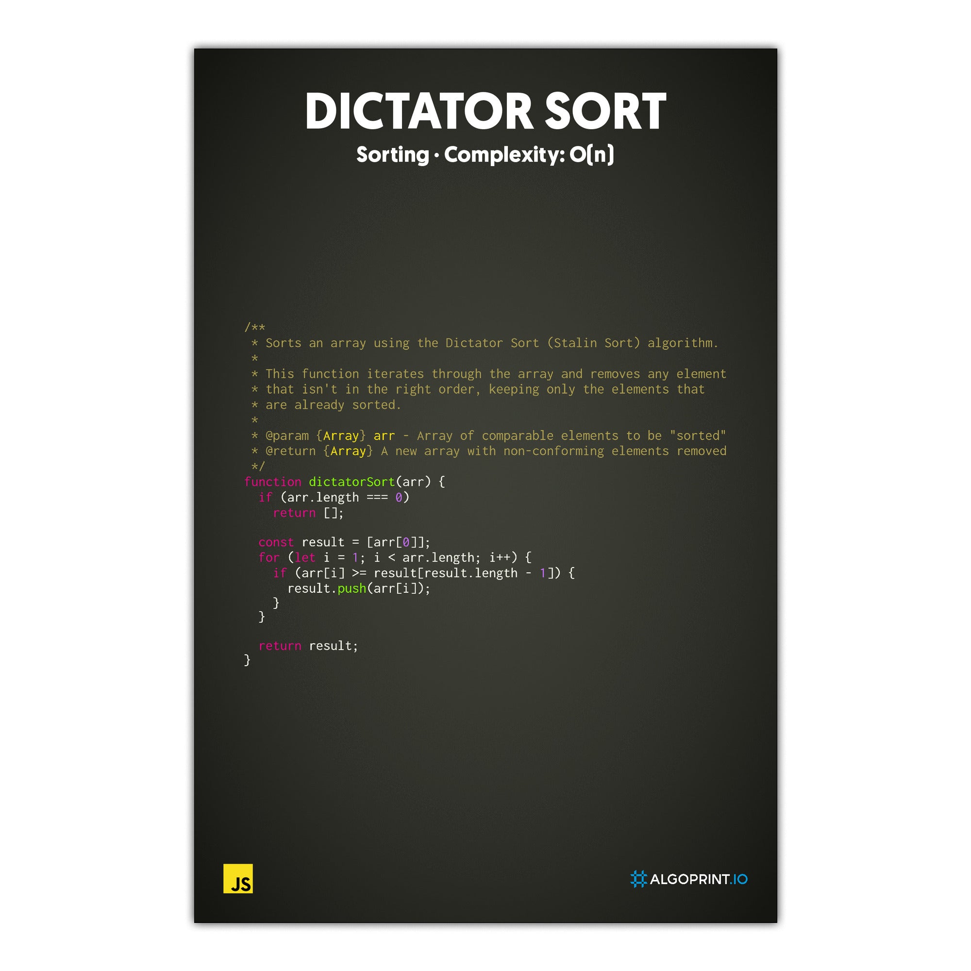 Dictator Sort - JavaScript