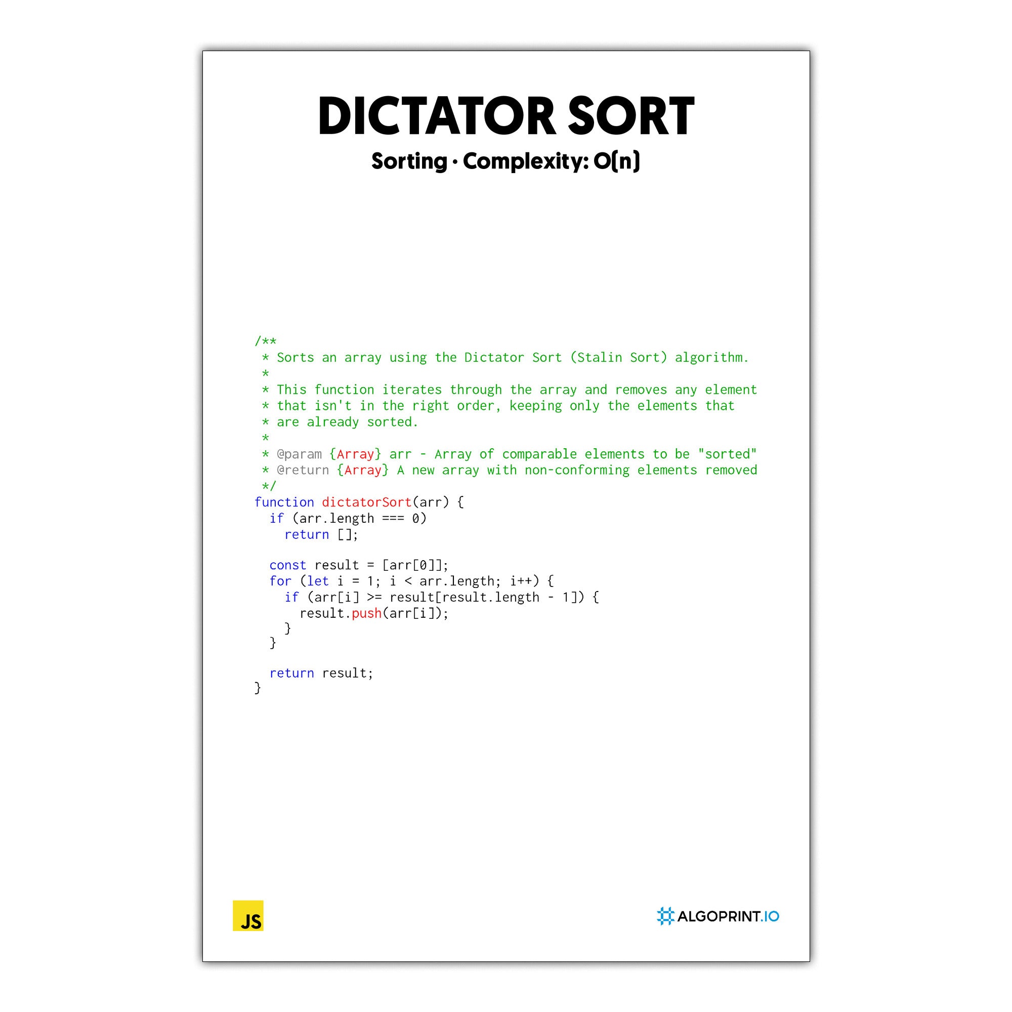 Dictator Sort - JavaScript