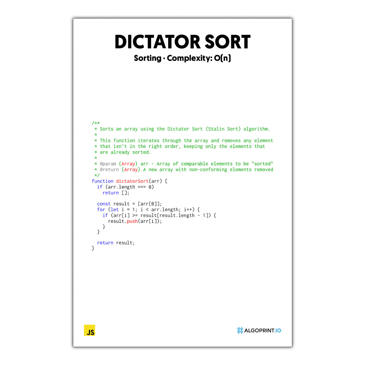 Dictator Sort - JavaScript