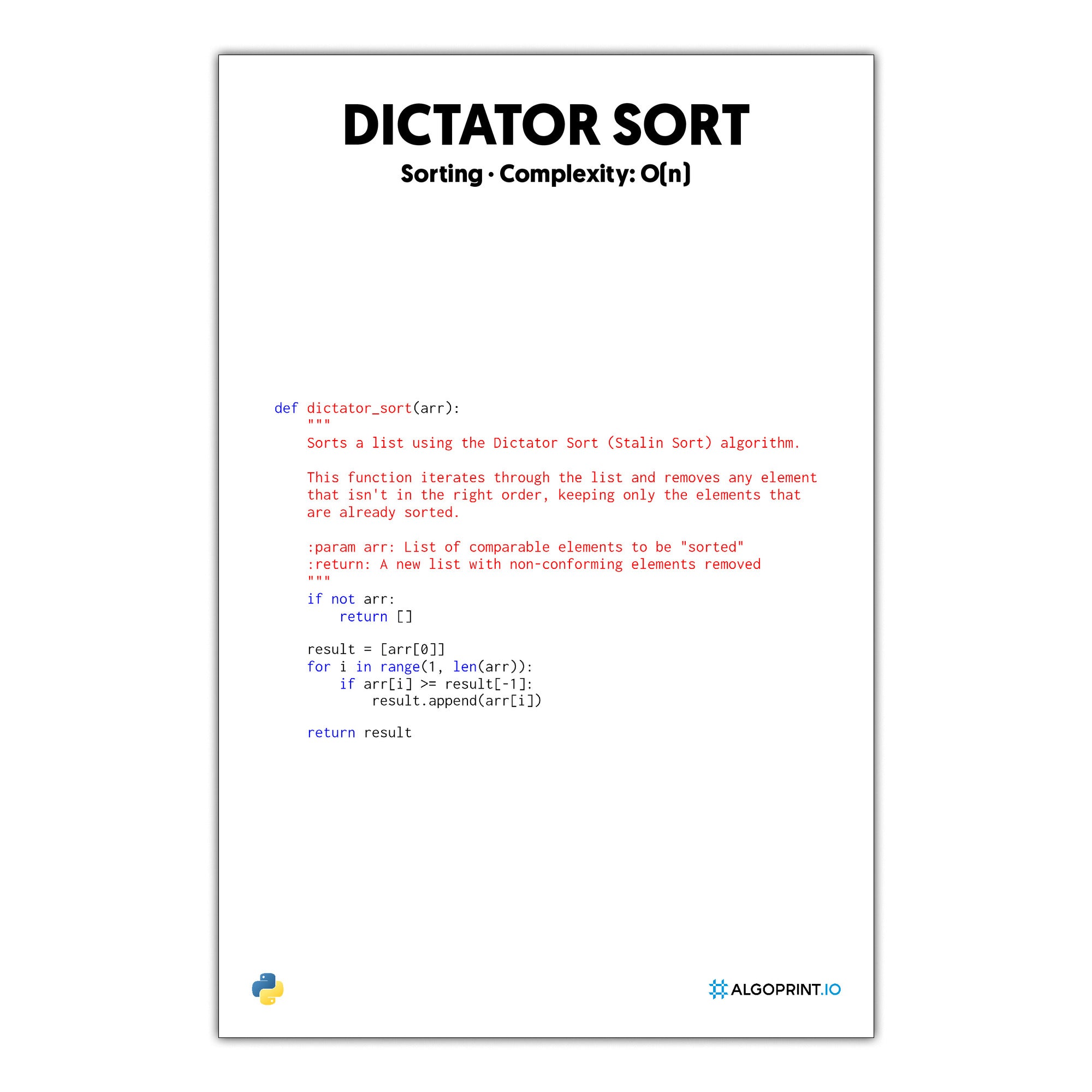 Dictator Sort - Python